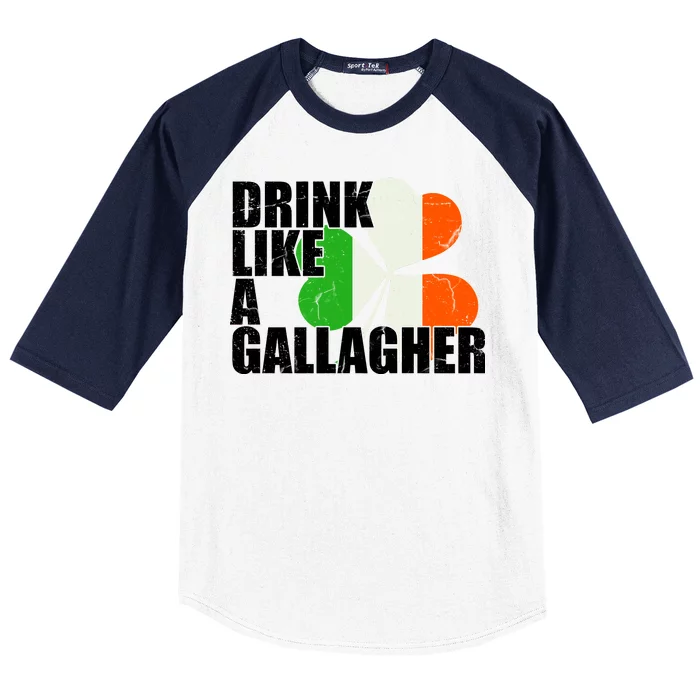 Drink Like A Gallagher Irish Clover Baseball Sleeve Shirt