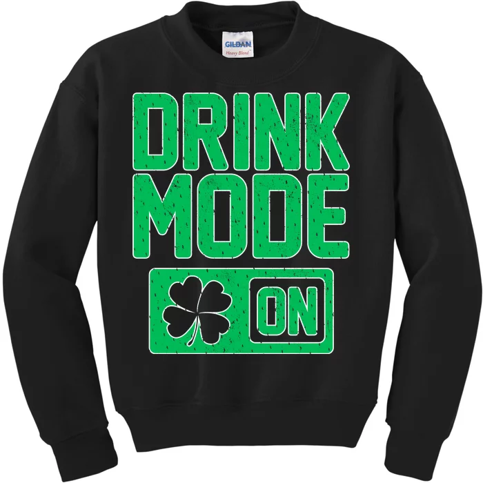 Drink Mode On Irish Clover Kids Sweatshirt