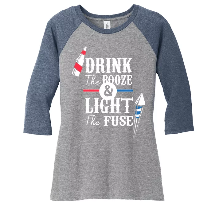 Drink The Booze Light The Fuse Women's Tri-Blend 3/4-Sleeve Raglan Shirt