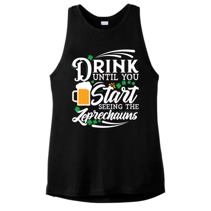 Drink Until You Start Seeing Leprechauns Ladies Tri-Blend Wicking Tank