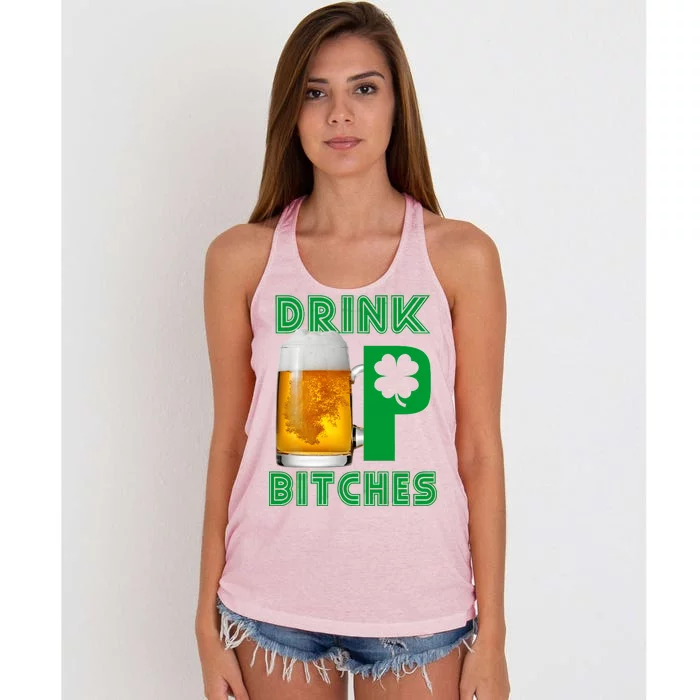 Drink Up Bitches Funny St. Patrick's Day Beer Drinking Women's Knotted Racerback Tank