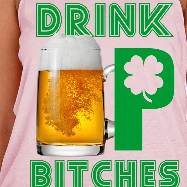 Drink Up Bitches Funny St. Patrick's Day Beer Drinking Women's Knotted Racerback Tank