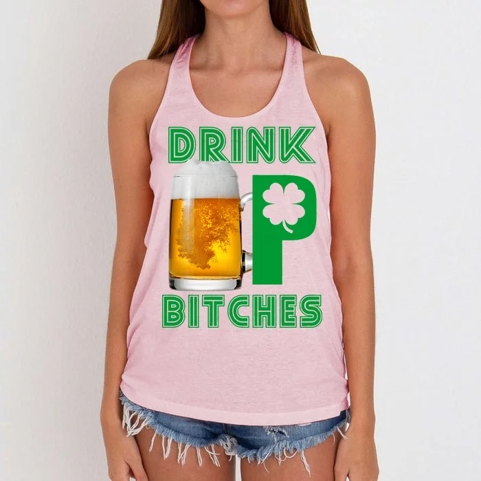 Drink Up Bitches Funny St. Patrick's Day Beer Drinking Women's Knotted Racerback Tank