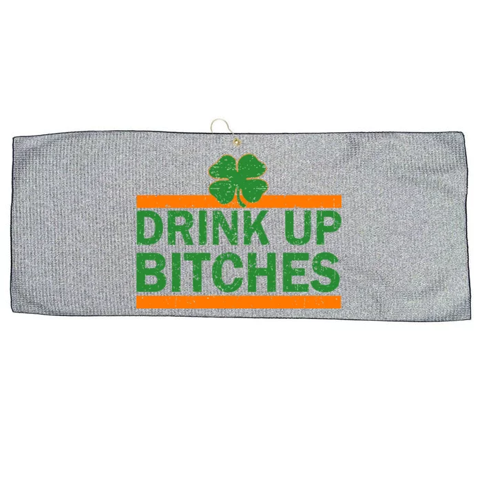 Drink Up Bitches Irish Clover Large Microfiber Waffle Golf Towel