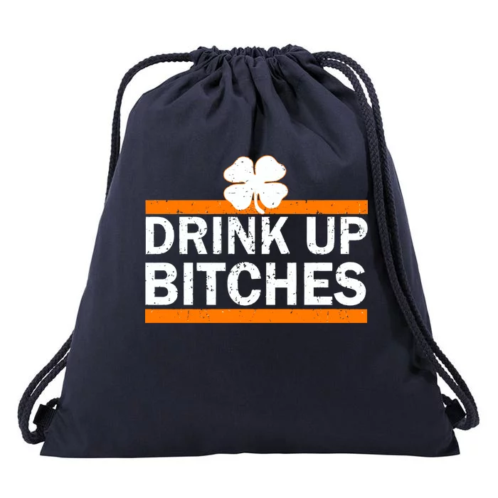 Drink Up Bitches Irish Clover Drawstring Bag