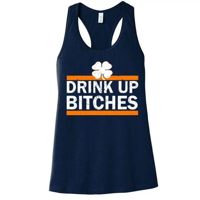 Drink Up Bitches Irish Clover Women's Racerback Tank