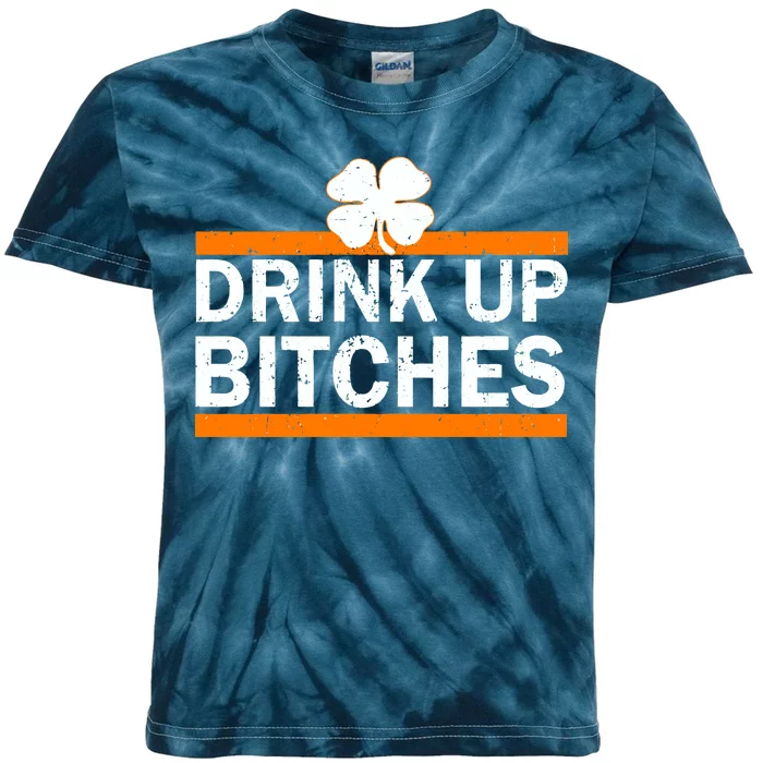 Drink Up Bitches Irish Clover Kids Tie-Dye T-Shirt