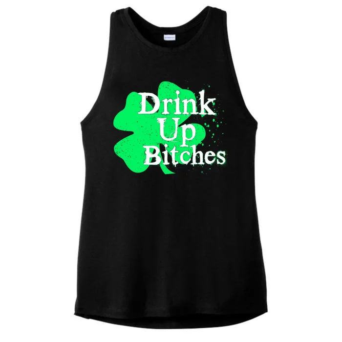 Drink Up Bitches St Patrick's Day Clover Ladies Tri-Blend Wicking Tank