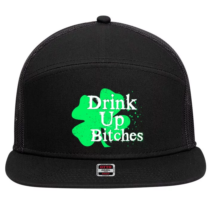 Drink Up Bitches St Patrick's Day Clover 7 Panel Mesh Trucker Snapback Hat