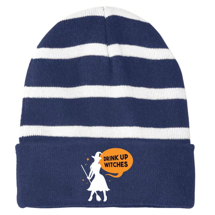 Drink Up Witches Funny Witch Striped Beanie with Solid Band