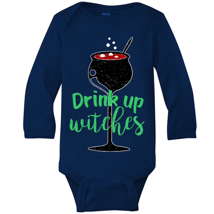 Drink Up Witches Halloween Wine Baby Long Sleeve Bodysuit