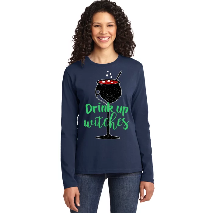 Drink Up Witches Halloween Wine Ladies Long Sleeve Shirt