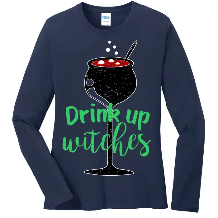 Drink Up Witches Halloween Wine Ladies Long Sleeve Shirt