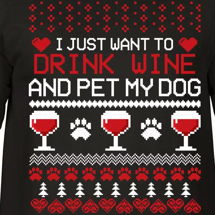 Drink Wine And Pet My Dog Ugly Christmas Comfort Colors T-Shirt