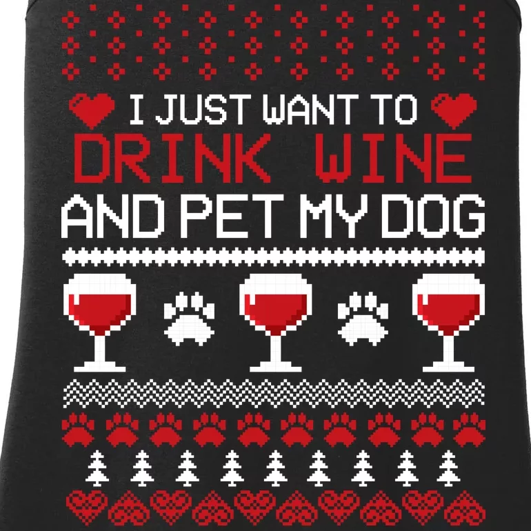 Drink Wine And Pet My Dog Ugly Christmas Ladies Essential Tank