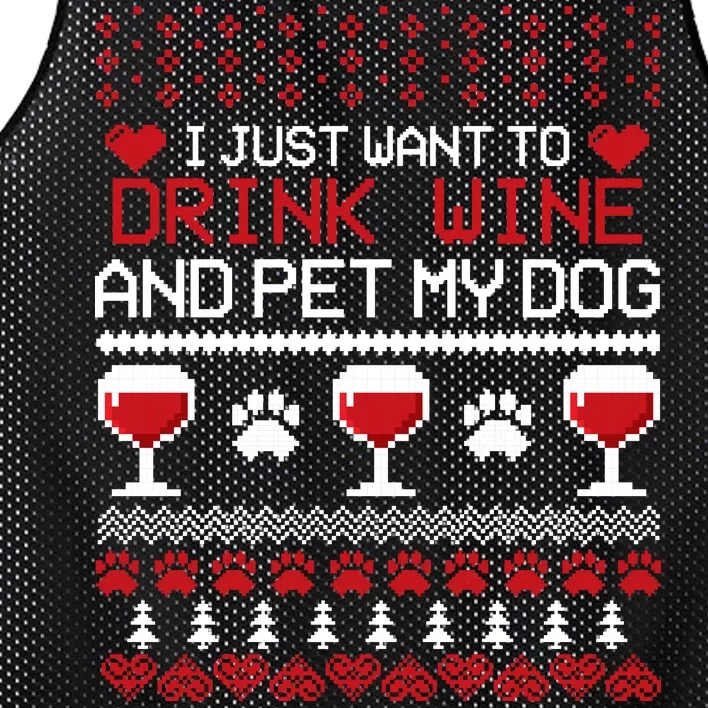 Drink Wine And Pet My Dog Ugly Christmas Mesh Reversible Basketball Jersey Tank