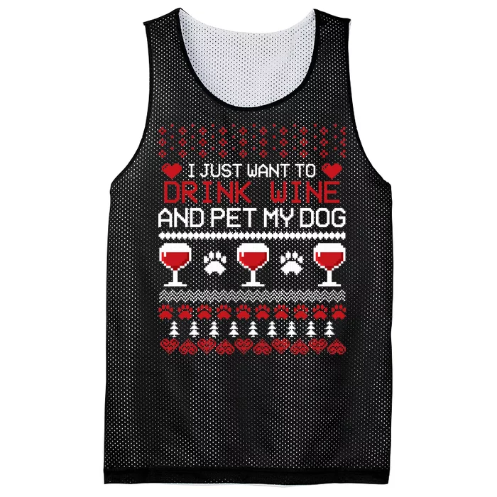 Drink Wine And Pet My Dog Ugly Christmas Mesh Reversible Basketball Jersey Tank