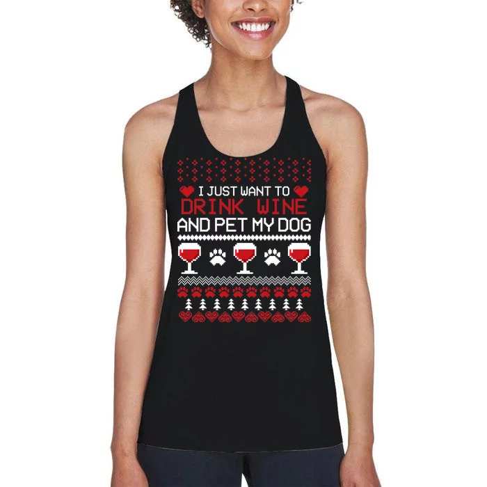 Drink Wine And Pet My Dog Ugly Christmas Women's Racerback Tank