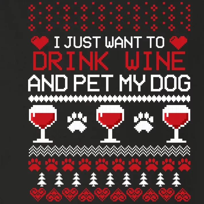 Drink Wine And Pet My Dog Ugly Christmas Toddler Long Sleeve Shirt