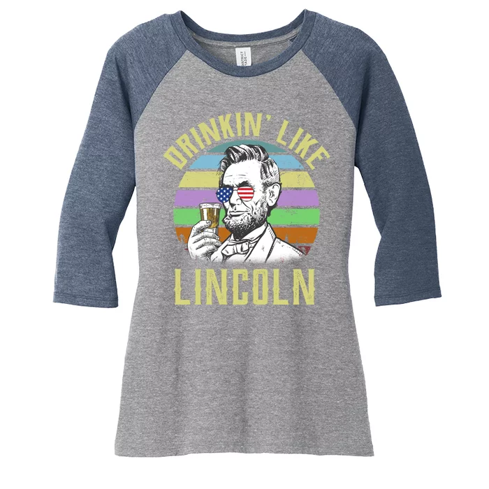 Drinkin' Like Lincoln Retro Abraham Women's Tri-Blend 3/4-Sleeve Raglan Shirt