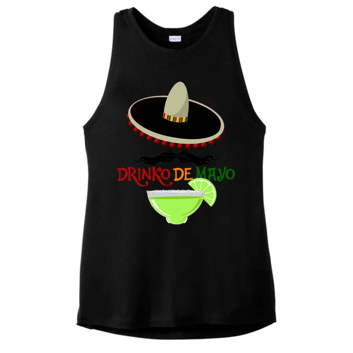 Drinko De Mayo Funny Cinco De Mayo Mustache Sombrero Ladies Tri-Blend Wicking Tank