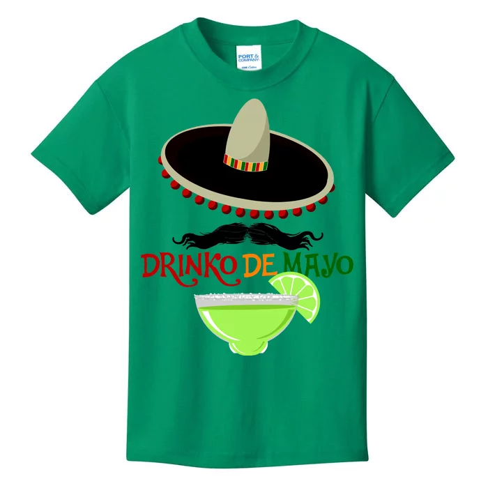 Drinko De Mayo Funny Cinco De Mayo Mustache Sombrero Kids T-Shirt