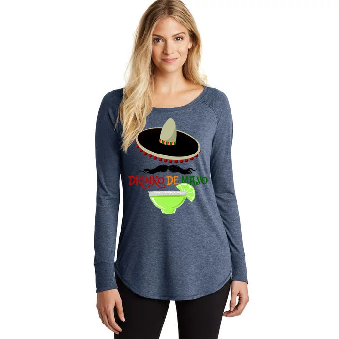 Drinko De Mayo Funny Cinco De Mayo Mustache Sombrero Women's Perfect Tri Tunic Long Sleeve Shirt