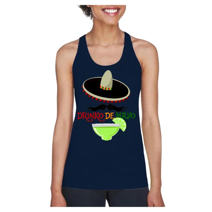 Drinko De Mayo Funny Cinco De Mayo Mustache Sombrero Women's Racerback Tank