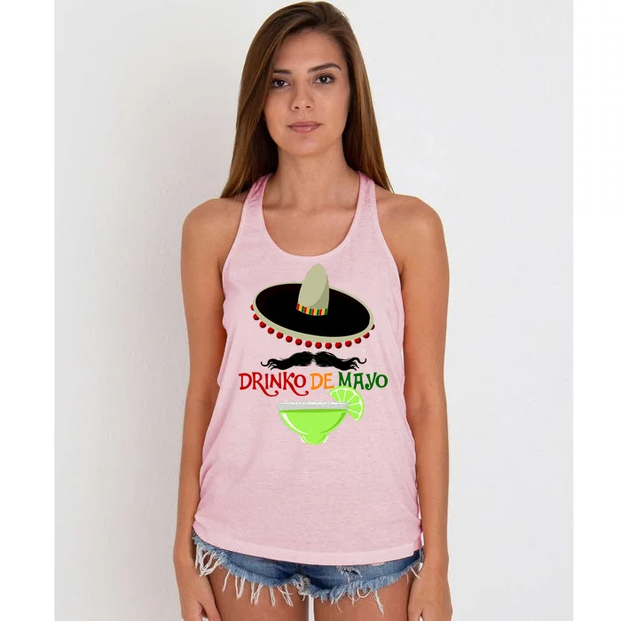 Drinko De Mayo Funny Cinco De Mayo Mustache Sombrero Women's Knotted Racerback Tank