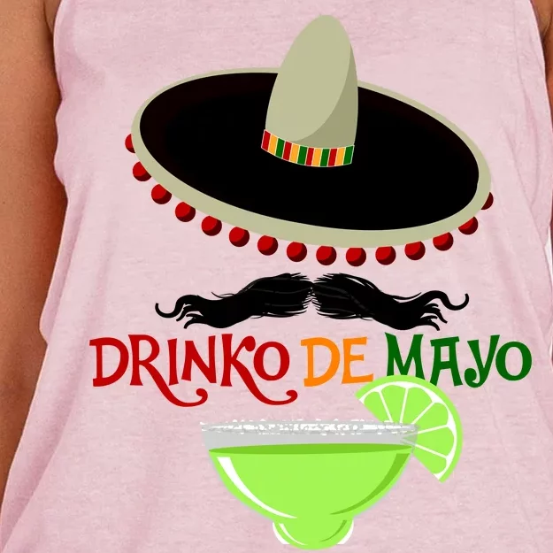 Drinko De Mayo Funny Cinco De Mayo Mustache Sombrero Women's Knotted Racerback Tank