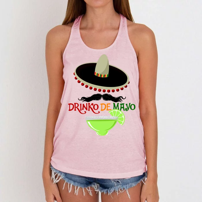 Drinko De Mayo Funny Cinco De Mayo Mustache Sombrero Women's Knotted Racerback Tank