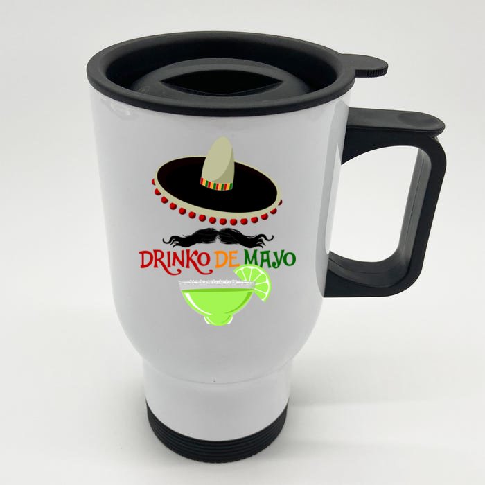 Drinko De Mayo Funny Cinco De Mayo Mustache Sombrero Front & Back Stainless Steel Travel Mug