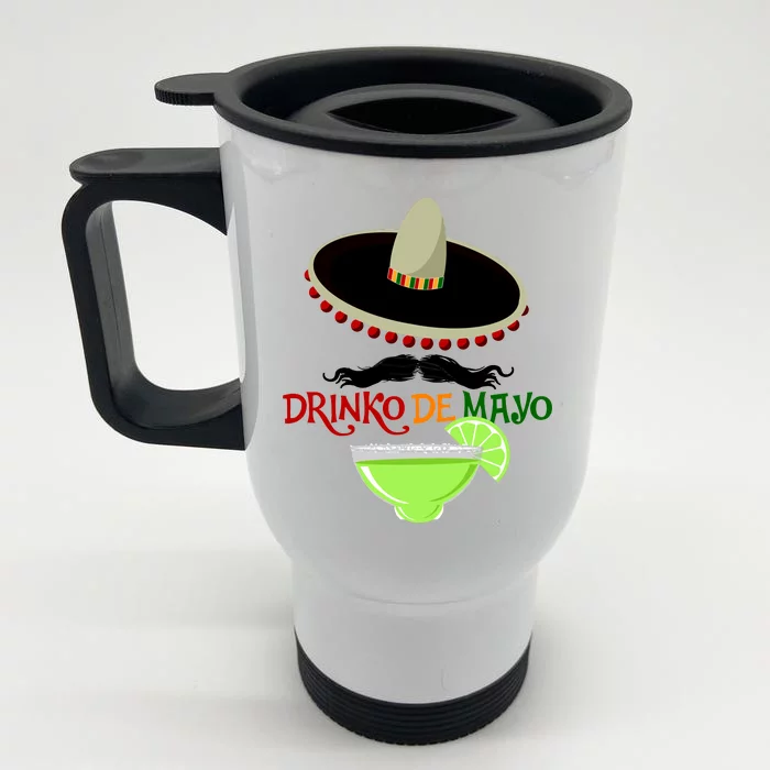 Drinko De Mayo Funny Cinco De Mayo Mustache Sombrero Front & Back Stainless Steel Travel Mug