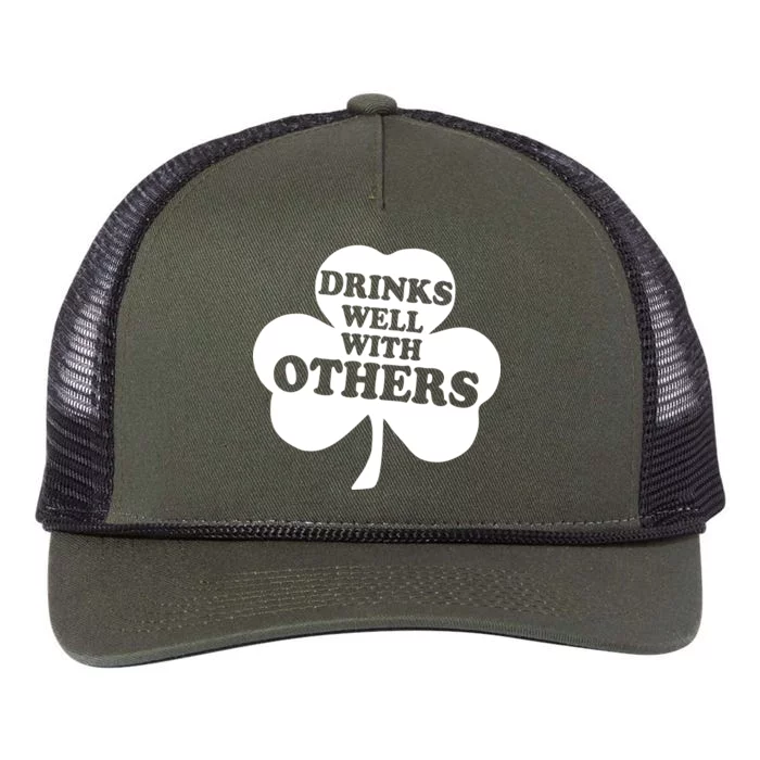 Drinks Well With Others Funny St. Patrick's Day Drinking Retro Rope Trucker Hat Cap