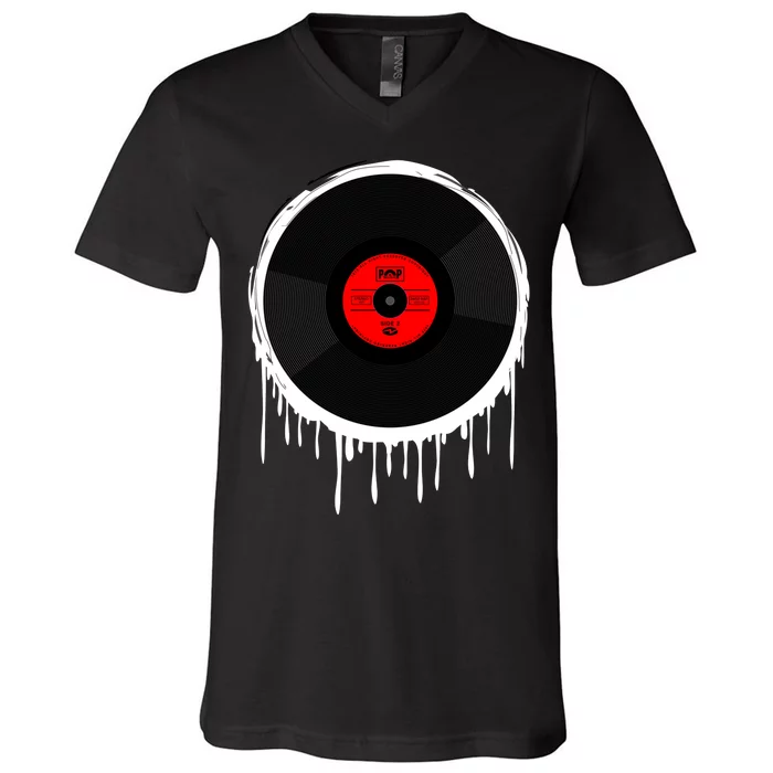 Dripping Vinyl Record V-Neck T-Shirt