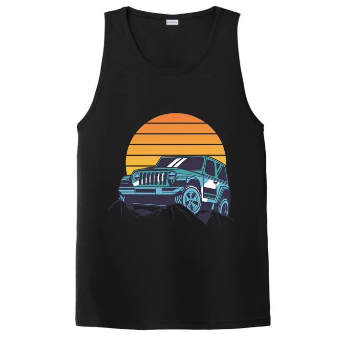 Driving In Sunset Retro Performance Tank