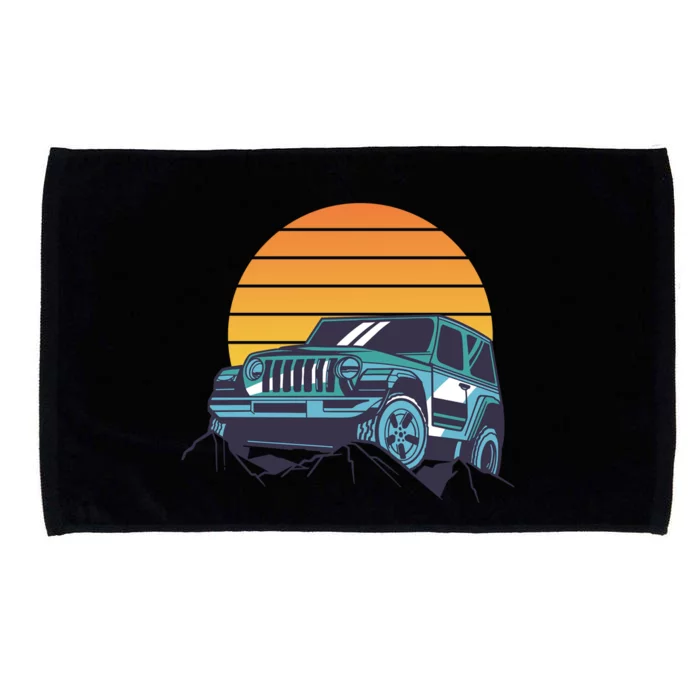 Driving In Sunset Retro Microfiber Hand Towel