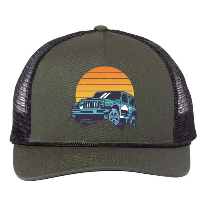 Driving In Sunset Retro Retro Rope Trucker Hat Cap