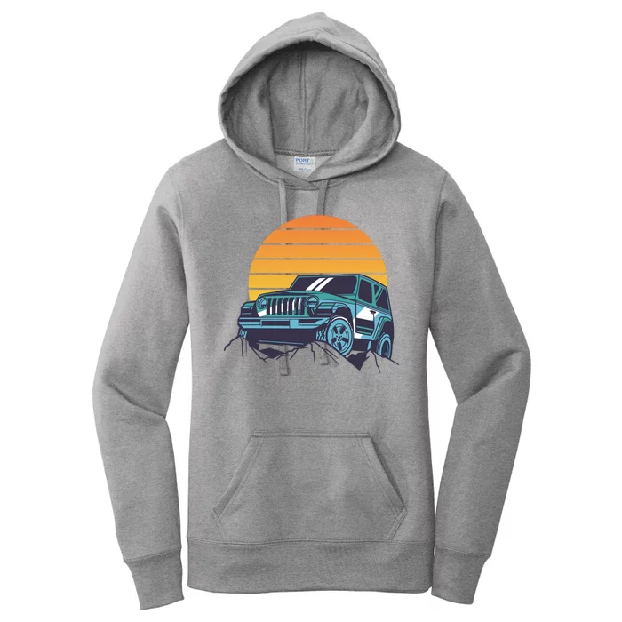 Driving In Sunset Retro Women's Pullover Hoodie