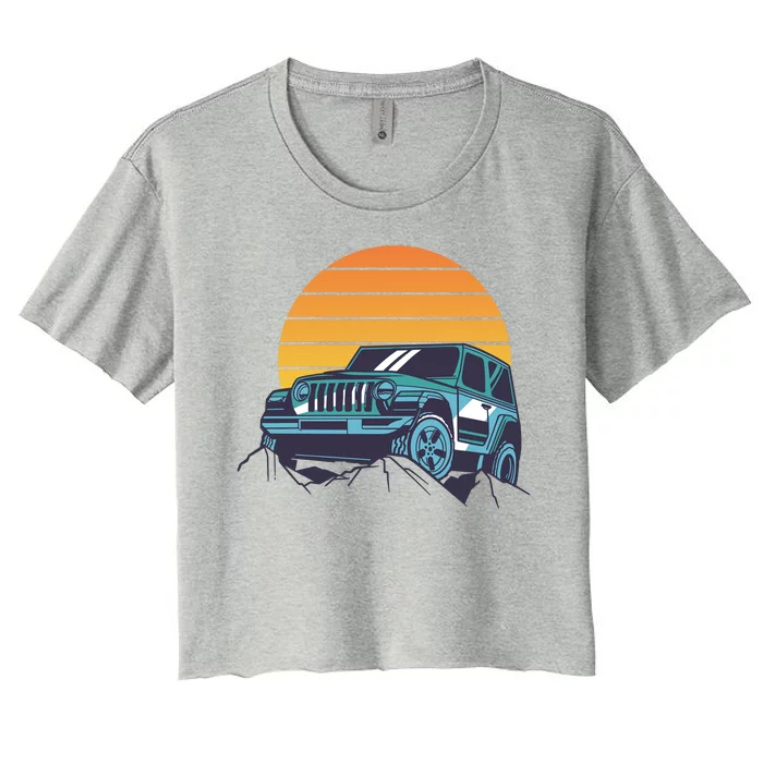 Driving In Sunset Retro Women's Crop Top Tee