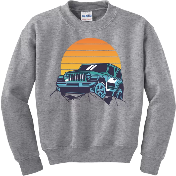 Driving In Sunset Retro Kids Sweatshirt