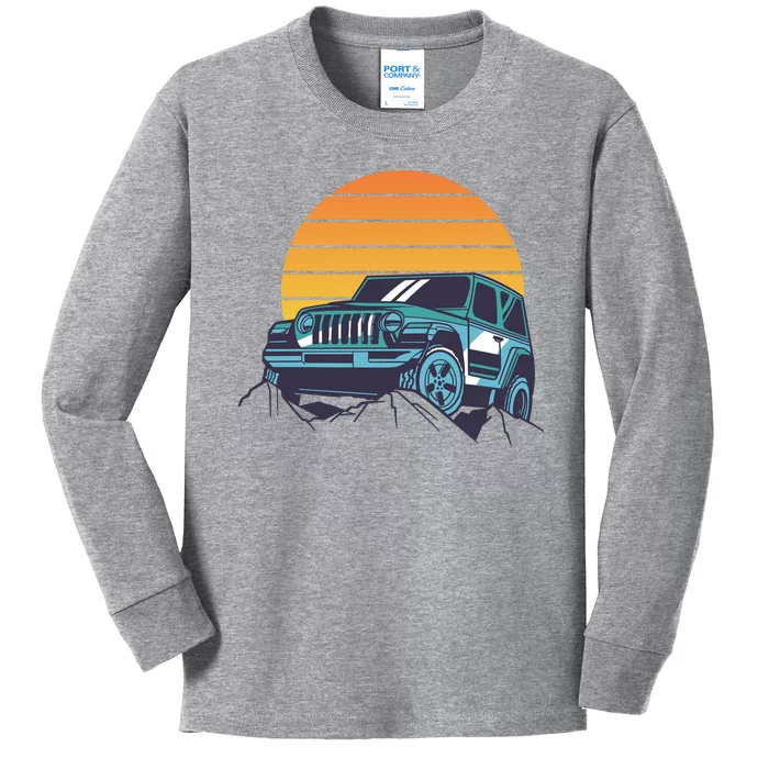 Driving In Sunset Retro Kids Long Sleeve Shirt