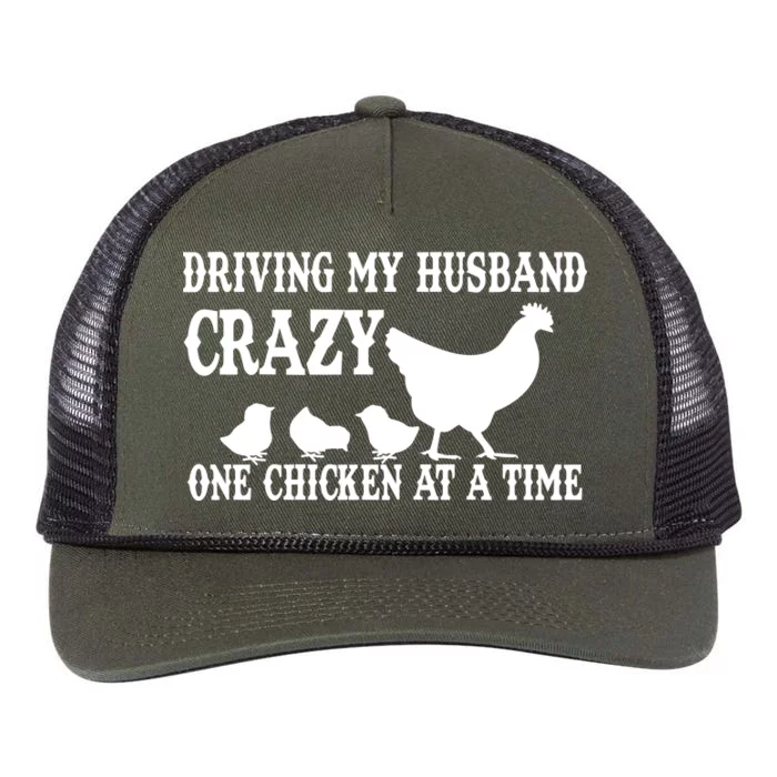 Driving My Husband Crazy One Chicken At A Time Retro Rope Trucker Hat Cap