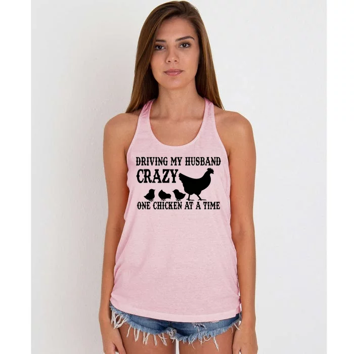 Driving My Husband Crazy One Chicken At A Time Women's Knotted Racerback Tank