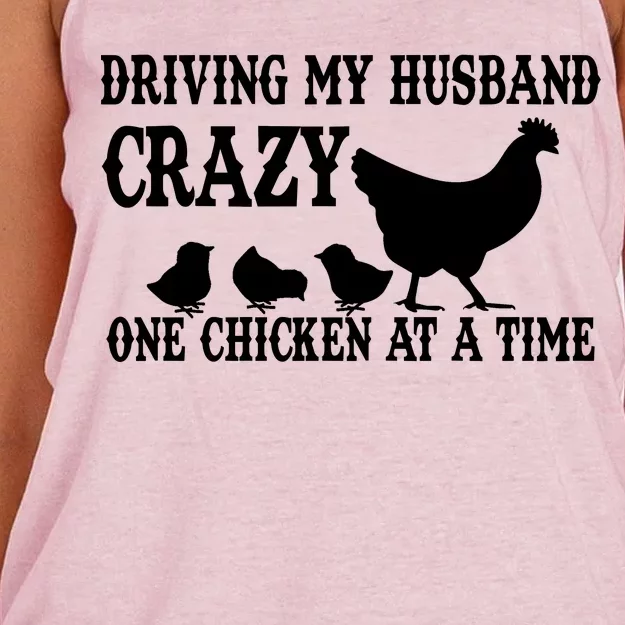 Driving My Husband Crazy One Chicken At A Time Women's Knotted Racerback Tank