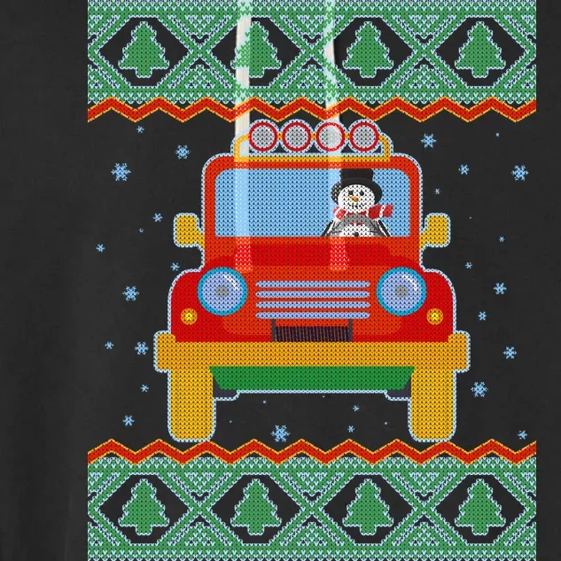 Driving Snowman Truck Ugly Christmas Sweater Garment-Dyed Fleece Hoodie