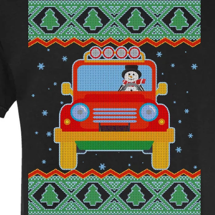 Driving Snowman Truck Ugly Christmas Sweater Garment-Dyed Heavyweight T-Shirt