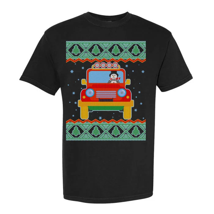 Driving Snowman Truck Ugly Christmas Sweater Garment-Dyed Heavyweight T-Shirt