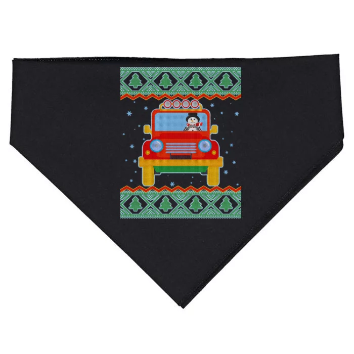 Driving Snowman Truck Ugly Christmas Sweater USA-Made Doggie Bandana