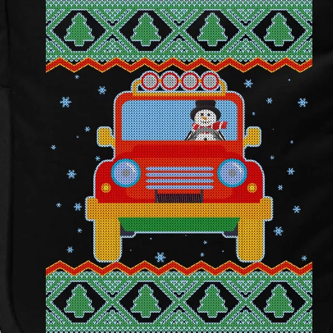 Driving Snowman Truck Ugly Christmas Sweater Impact Tech Backpack